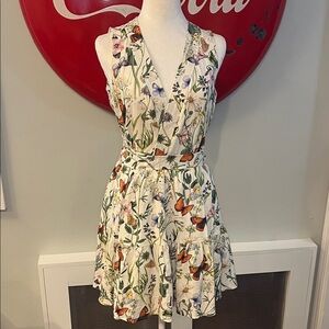 Christian Lacroix NWT floral halter ruffle hem linen-blend wrap dress, size S